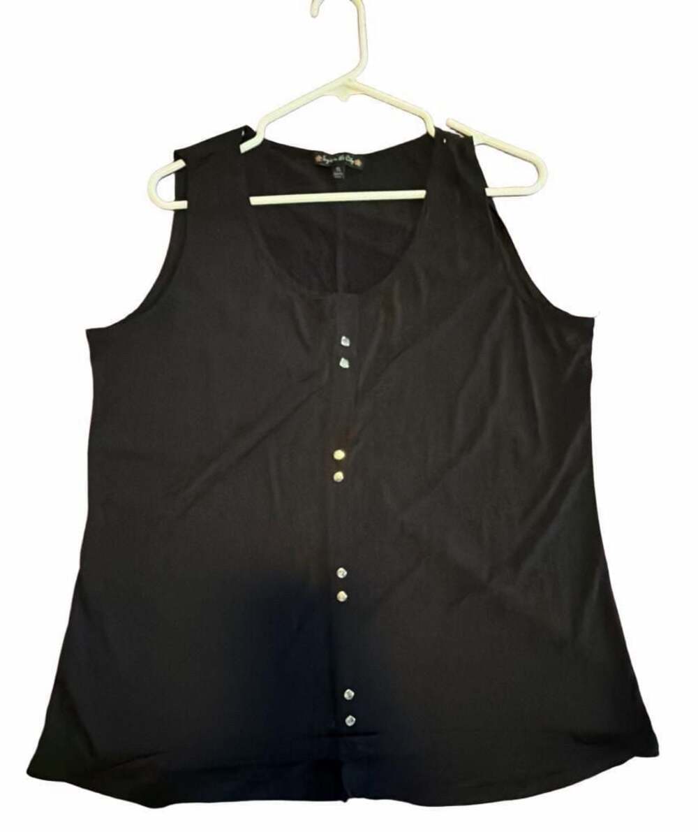 Suzie in the City Black Sleeveless Button Detail Tank Top XL